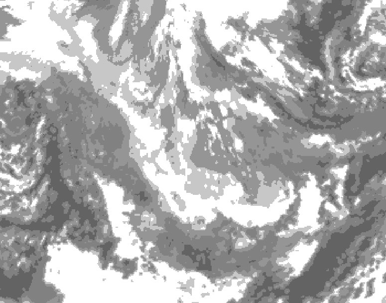 GDPS total cloud 132 hour forecast chart for Canada based on 2025/12/02 0000Z data