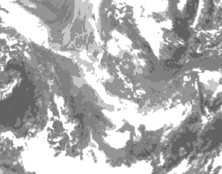 GDPS total cloud 150 hour forecast chart for Canada based on 2025/12/02 0000Z data
