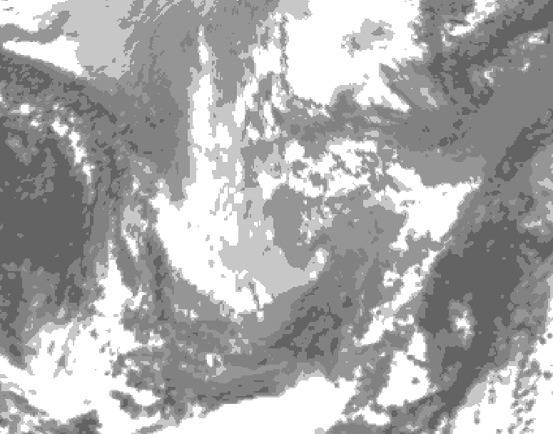 GDPS total cloud 018 hour forecast chart for Canada based on 2025/12/02 1200Z data