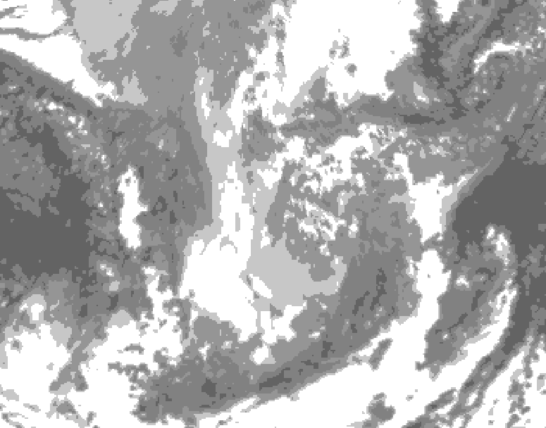 GDPS total cloud 018 hour forecast chart for Canada based on 2025/12/03 0000Z data