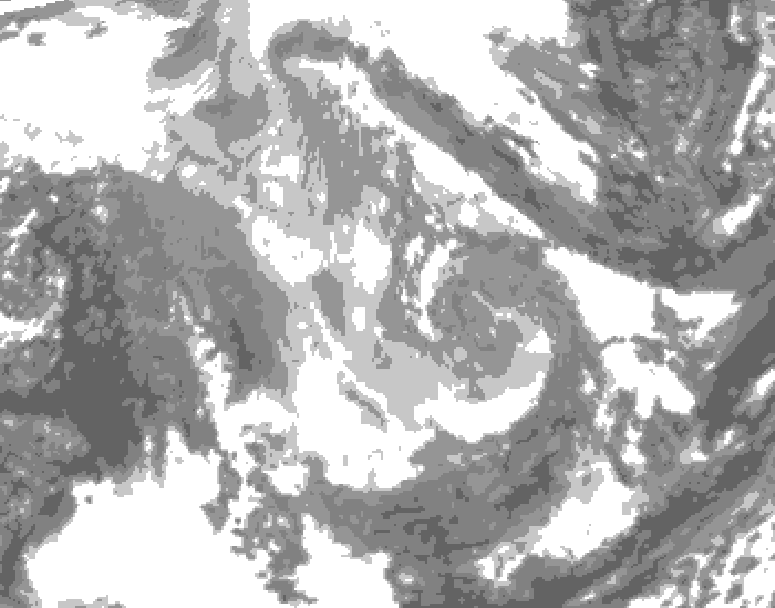 GDPS total cloud 102 hour forecast chart for Canada based on 2025/12/03 0000Z data