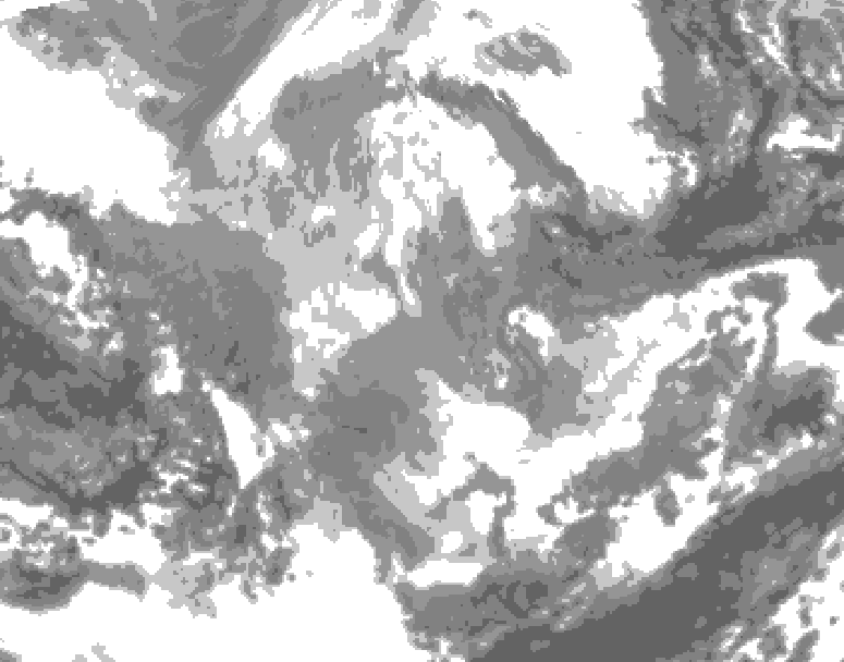 GDPS total cloud 102 hour forecast chart for Canada based on 2025/12/04 0000Z data