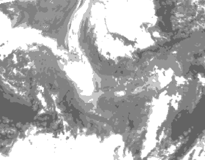GDPS total cloud 120 hour forecast chart for Canada based on 2025/12/04 1200Z data