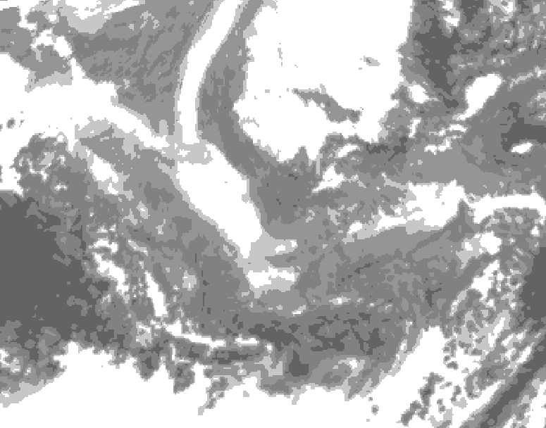 GDPS total cloud 132 hour forecast chart for Canada based on 2025/12/04 1200Z data