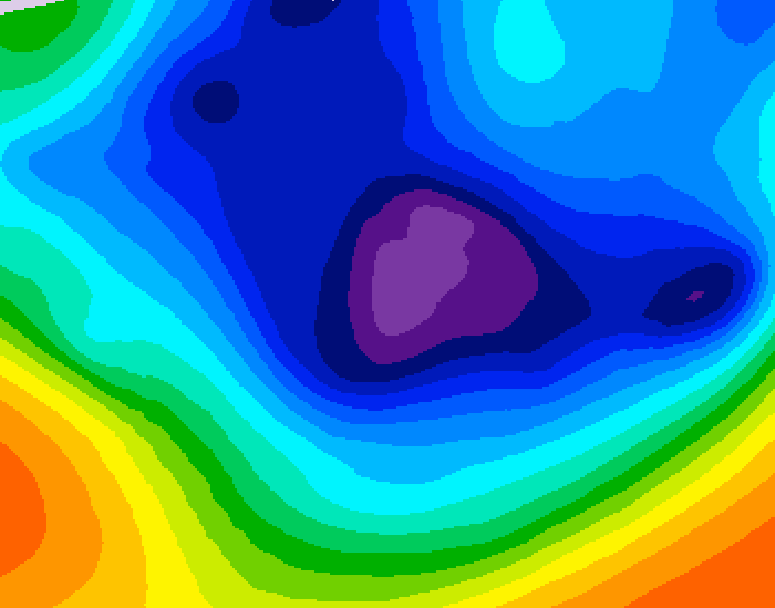 GDPS 500 millibar geopotential height 018 hour forecast chart for Canada based on 2025/12/05 0000Z data