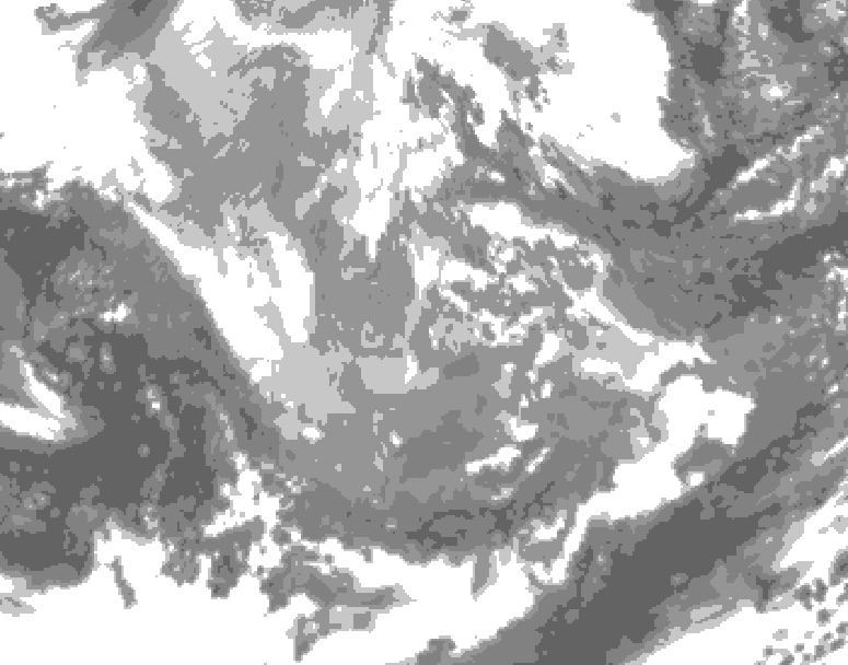 GDPS total cloud 018 hour forecast chart for Canada based on 2025/12/05 0000Z data