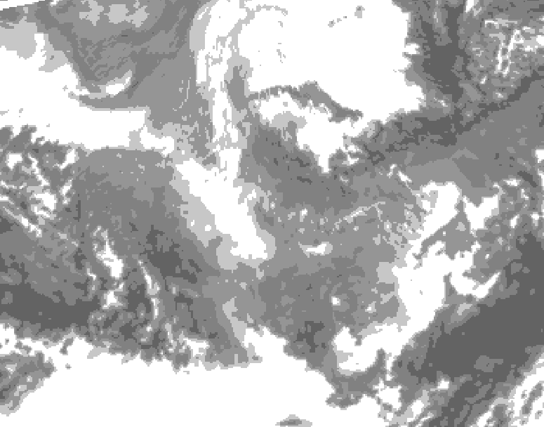 GDPS total cloud 102 hour forecast chart for Canada based on 2025/12/05 0000Z data