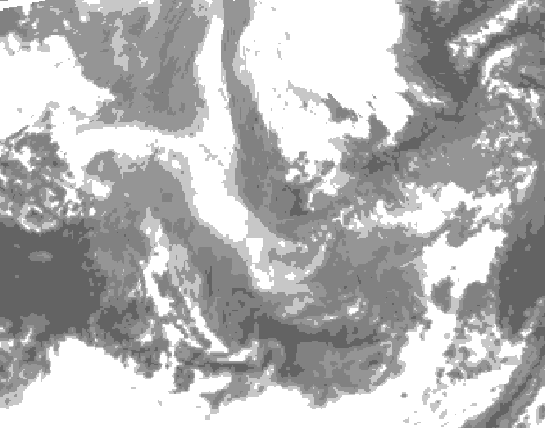 GDPS total cloud 120 hour forecast chart for Canada based on 2025/12/05 0000Z data