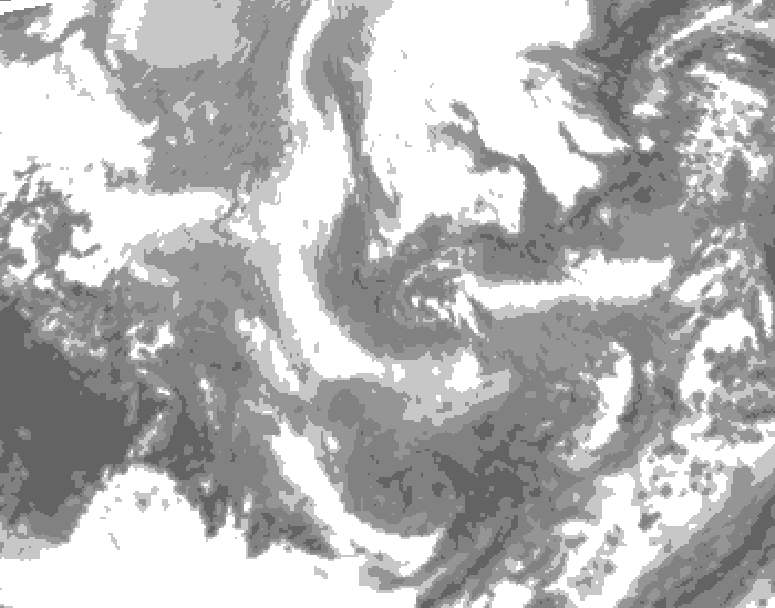 GDPS total cloud 132 hour forecast chart for Canada based on 2025/12/05 0000Z data