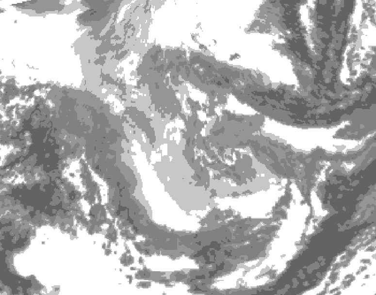 GDPS total cloud 018 hour forecast chart for Canada based on 2025/12/06 1200Z data