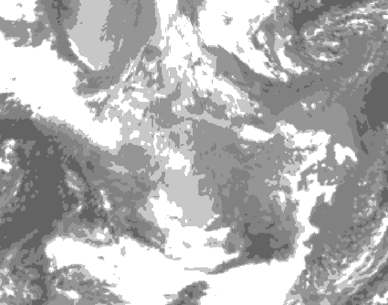 GDPS total cloud 216 hour forecast chart for Canada based on 2025/12/06 1200Z data