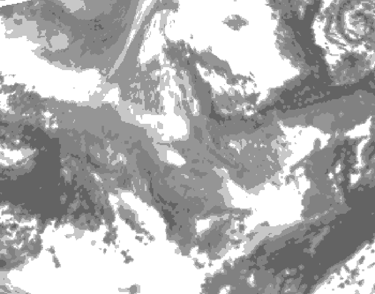 GDPS total cloud 042 hour forecast chart for Canada based on 2025/12/07 0000Z data