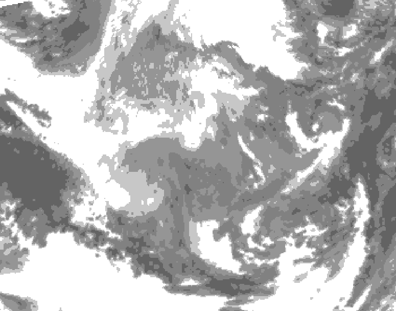 GDPS total cloud 120 hour forecast chart for Canada based on 2025/12/07 0000Z data