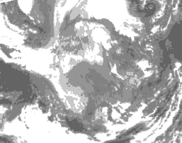 GDPS total cloud 132 hour forecast chart for Canada based on 2025/12/07 0000Z data
