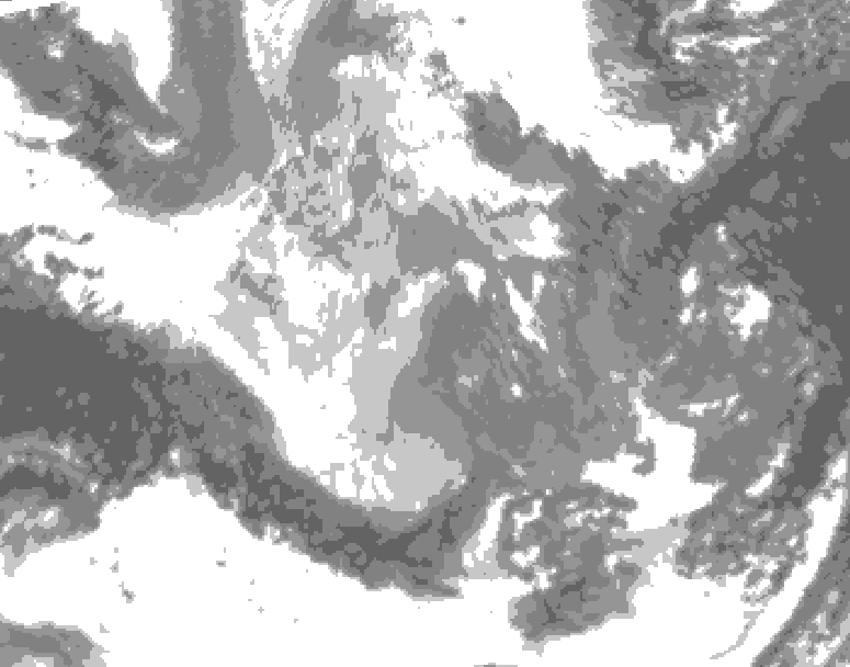 GDPS total cloud 120 hour forecast chart for Canada based on 2025/12/07 1200Z data