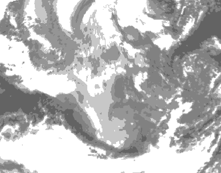 GDPS total cloud 132 hour forecast chart for Canada based on 2025/12/07 1200Z data