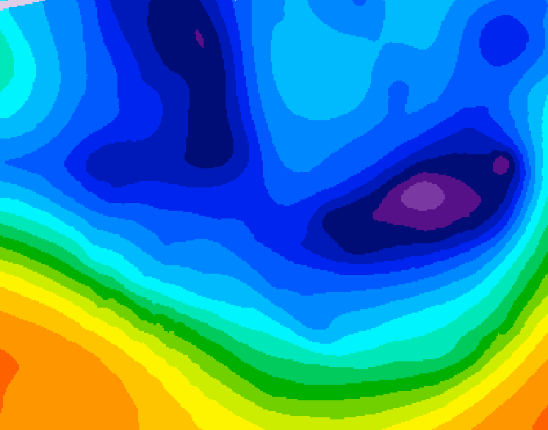 GDPS 500 millibar geopotential height 036 hour forecast chart for Canada based on 2025/12/08 0000Z data
