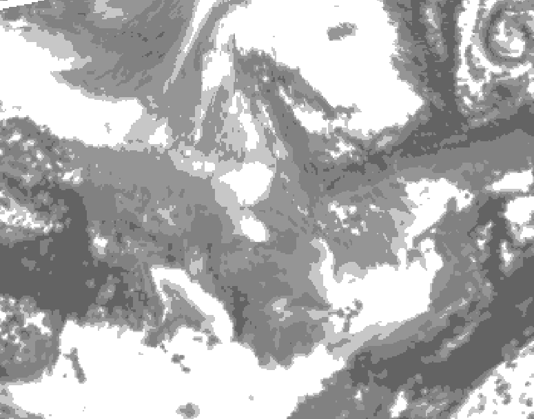GDPS total cloud 018 hour forecast chart for Canada based on 2025/12/08 0000Z data