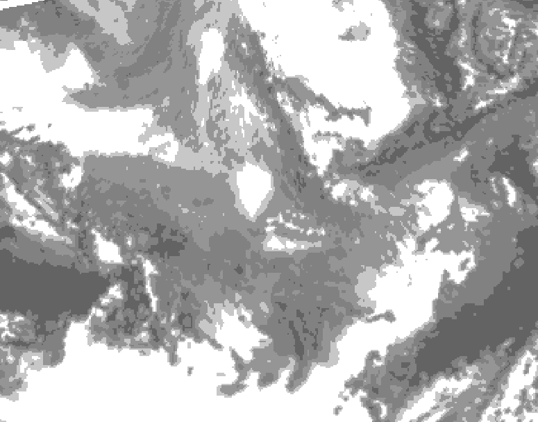 GDPS total cloud 018 hour forecast chart for Canada based on 2025/12/08 1200Z data