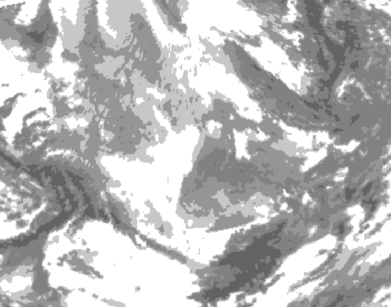 GDPS total cloud 132 hour forecast chart for Canada based on 2025/12/08 1200Z data