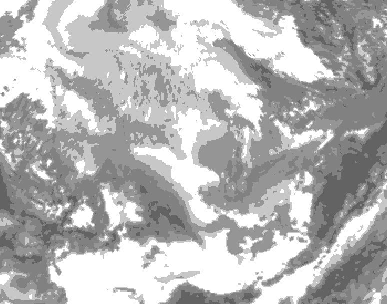GDPS total cloud 150 hour forecast chart for Canada based on 2025/12/08 1200Z data