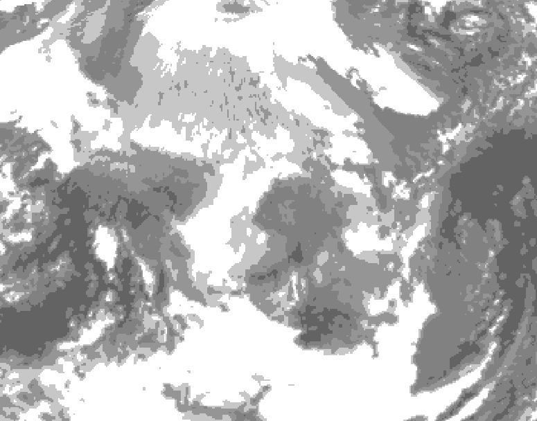 GDPS total cloud 132 hour forecast chart for Canada based on 2025/12/10 0000Z data