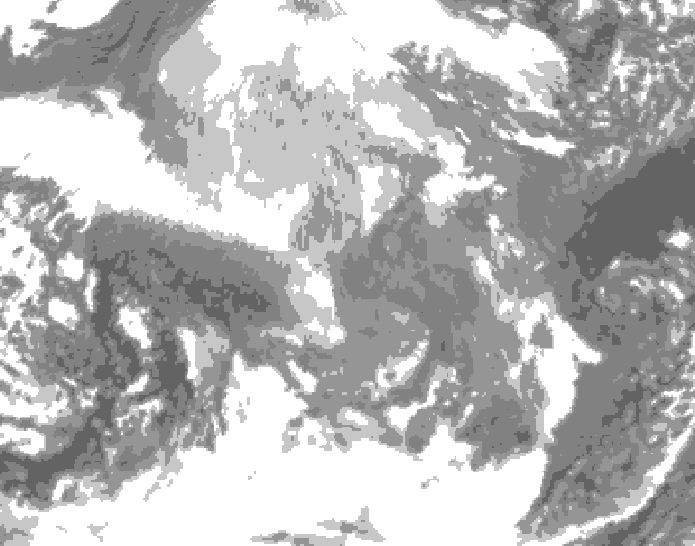 GDPS total cloud 132 hour forecast chart for Canada based on 2025/12/10 1200Z data