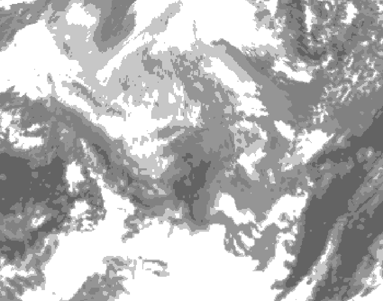GDPS total cloud 096 hour forecast chart for Canada based on 2025/12/11 0000Z data