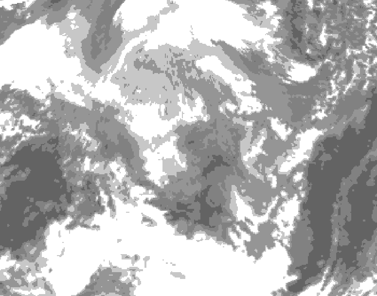 GDPS total cloud 102 hour forecast chart for Canada based on 2025/12/11 0000Z data