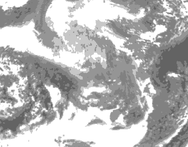 GDPS total cloud 120 hour forecast chart for Canada based on 2025/12/11 0000Z data