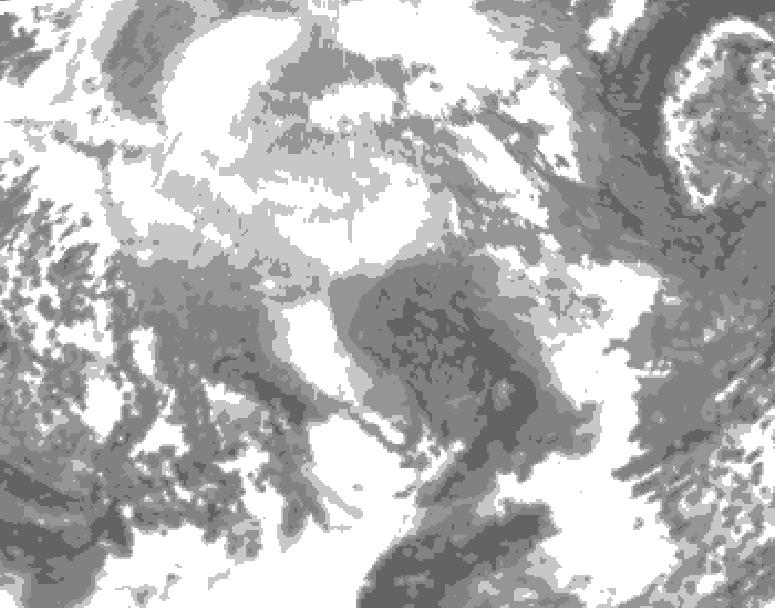 GDPS total cloud 150 hour forecast chart for Canada based on 2025/12/11 0000Z data
