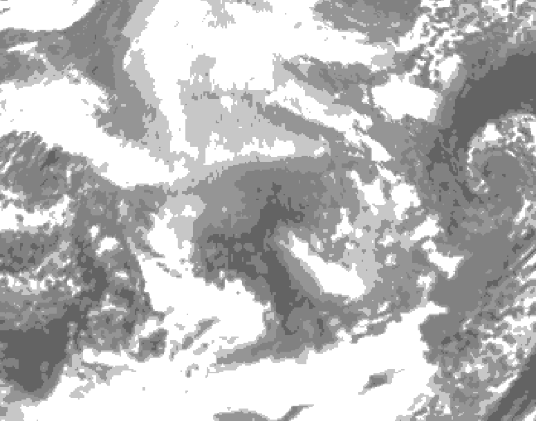 GDPS total cloud 120 hour forecast chart for Canada based on 2025/12/11 1200Z data