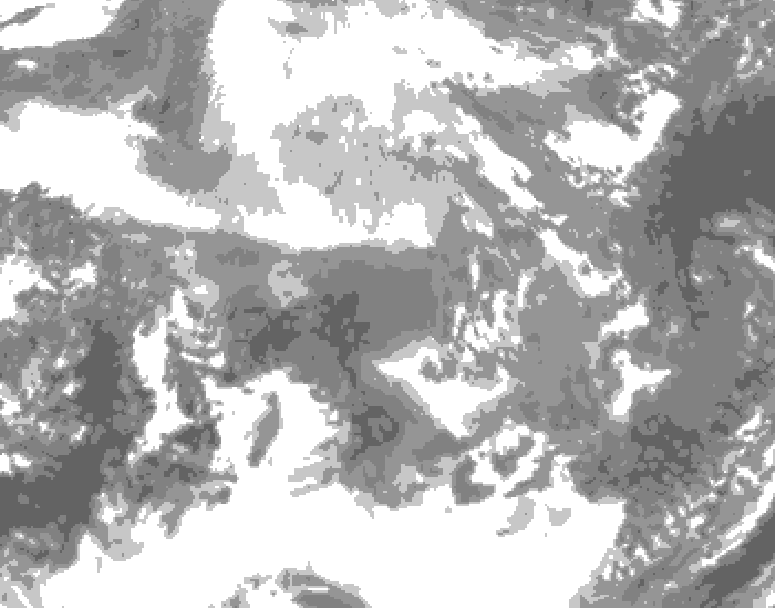 GDPS total cloud 102 hour forecast chart for Canada based on 2025/12/12 0000Z data