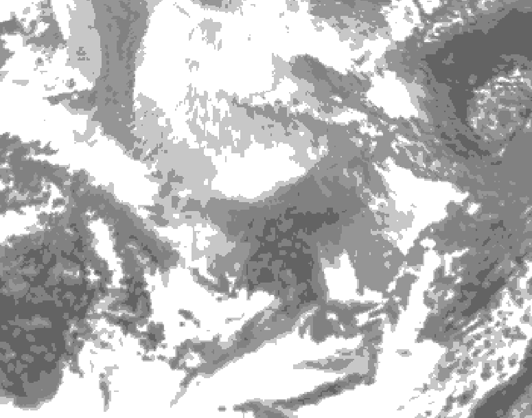 GDPS total cloud 102 hour forecast chart for Canada based on 2025/12/12 1200Z data