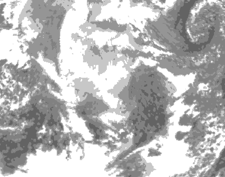 GDPS total cloud 102 hour forecast chart for Canada based on 2025/12/13 0000Z data
