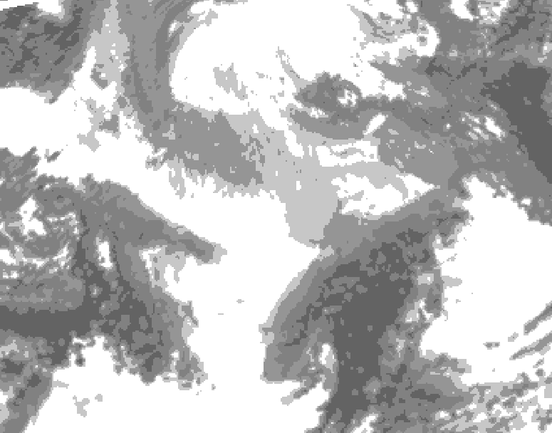 GDPS total cloud 132 hour forecast chart for Canada based on 2025/12/13 1200Z data