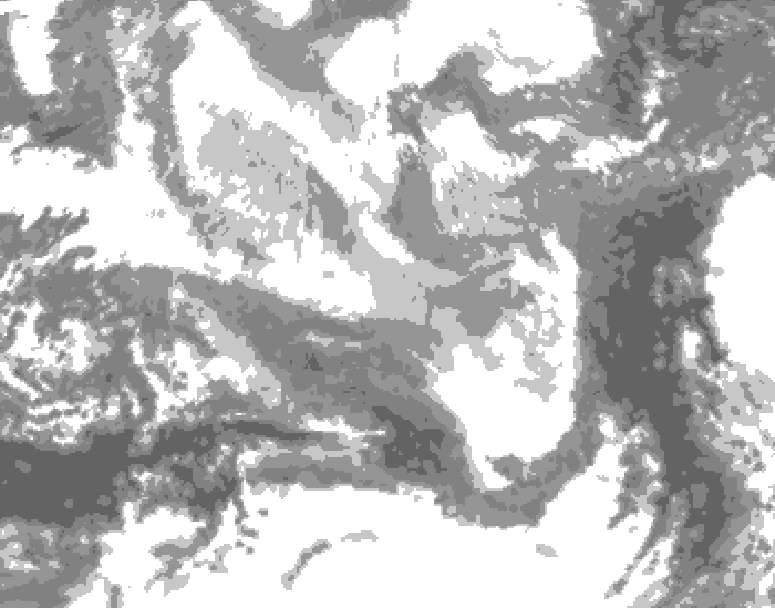 GDPS total cloud 132 hour forecast chart for Canada based on 2025/12/14 1200Z data