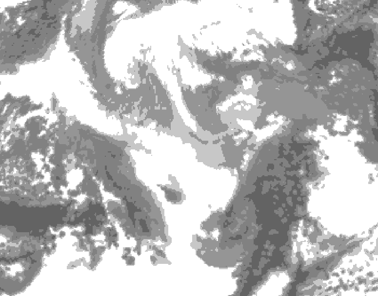 GDPS total cloud 102 hour forecast chart for Canada based on 2025/12/15 0000Z data