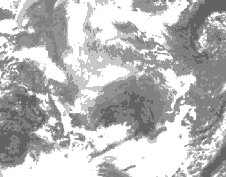GDPS total cloud 018 hour forecast chart for Canada based on 2025/12/16 0000Z data