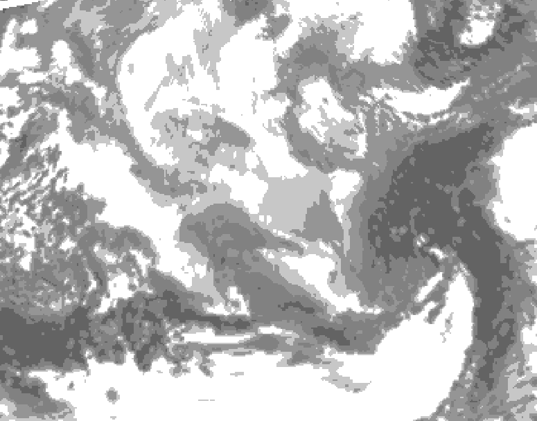 GDPS total cloud 102 hour forecast chart for Canada based on 2025/12/16 0000Z data