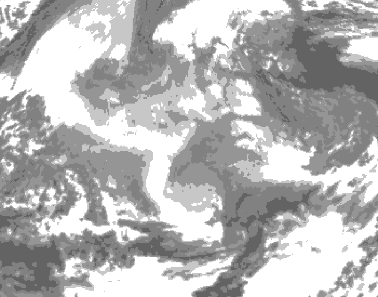 GDPS total cloud 132 hour forecast chart for Canada based on 2025/12/16 0000Z data