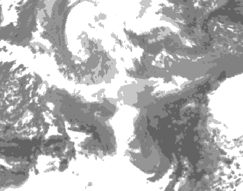 GDPS total cloud 036 hour forecast chart for Canada based on 2025/12/18 0000Z data