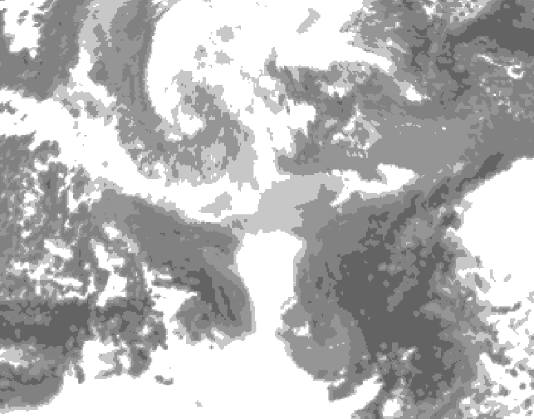 GDPS total cloud 024 hour forecast chart for Canada based on 2025/12/18 1200Z data