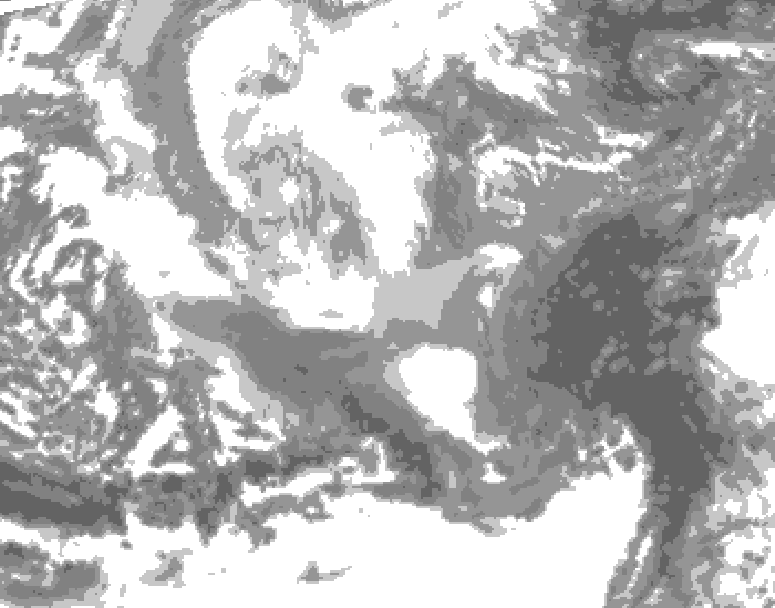 GDPS total cloud 036 hour forecast chart for Canada based on 2025/12/18 1200Z data