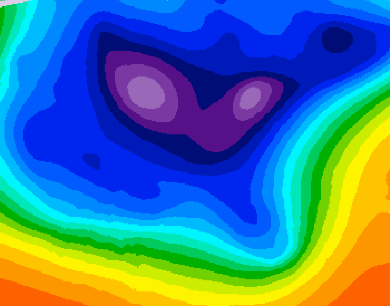 GDPS 500 millibar geopotential height 018 hour forecast chart for Canada based on 2025/12/19 0000Z data