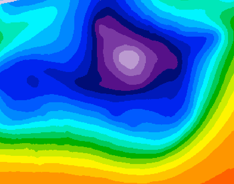 GDPS 500 millibar geopotential height 018 hour forecast chart for Canada based on 2025/12/21 0000Z data