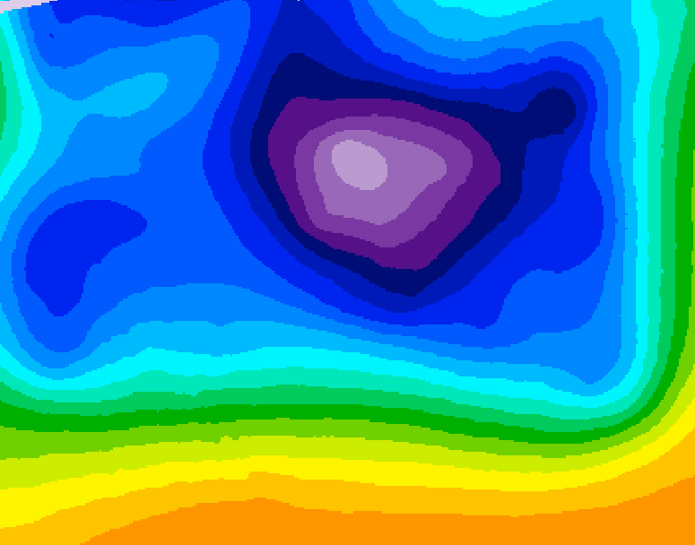 GDPS 500 millibar geopotential height 018 hour forecast chart for Canada based on 2025/12/22 0000Z data