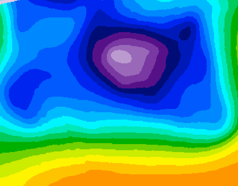 GDPS 500 millibar geopotential height 024 hour forecast chart for Canada based on 2025/12/22 0000Z data