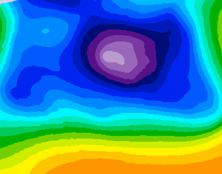 GDPS 500 millibar geopotential height 018 hour forecast chart for Canada based on 2025/12/22 1200Z data