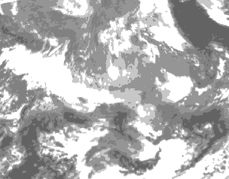 GDPS total cloud 036 hour forecast chart for Canada based on 2025/12/23 0000Z data